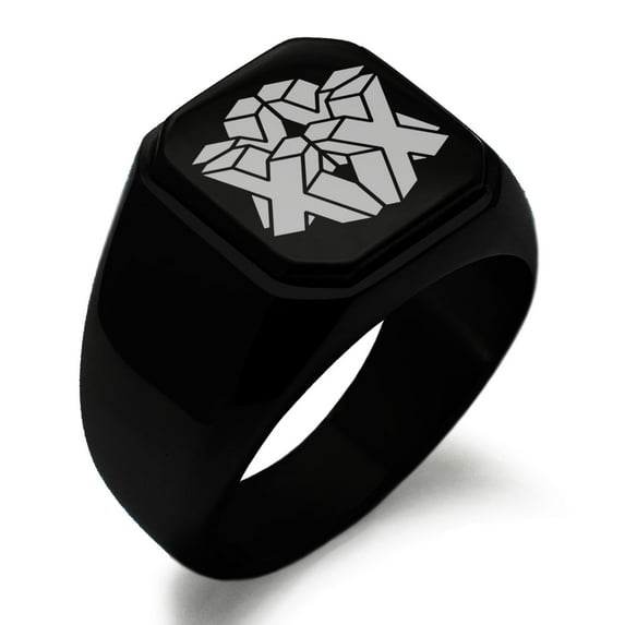 Stainless Steel Letter X Initial 3D Cube Box Monogram Engraved Engraved Square Flat Top Biker Style Polished Signet Ring