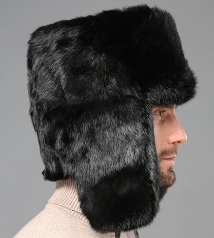 Earflap Trapper Hat for Winter Aviator Windproof Hat Ski Trooper Hat Cap Faux Rabbit Fur Cap for Men Women