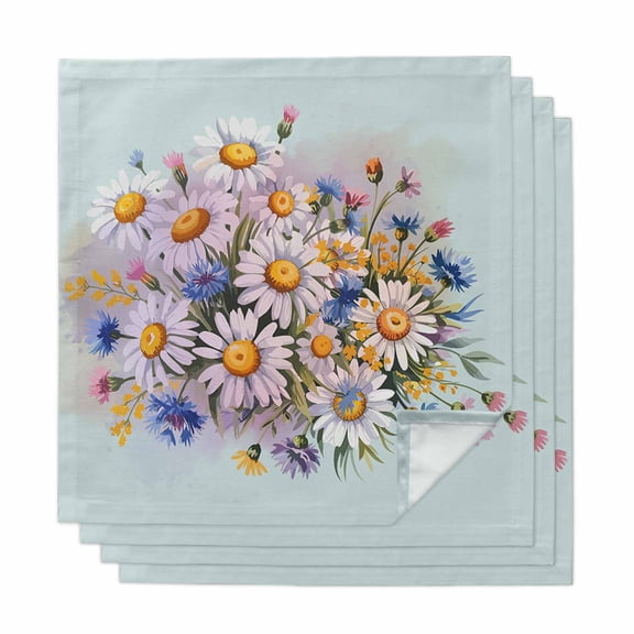 Cloth Napkins Set of 4 - 20x20 Inches, Watercolor Daisy Washable Reusable Table Napkins, Rustic Spring Botanical Flowers Floral Soft & Absortbent Dining Napkin for Party Wedding Hotel Restaurant