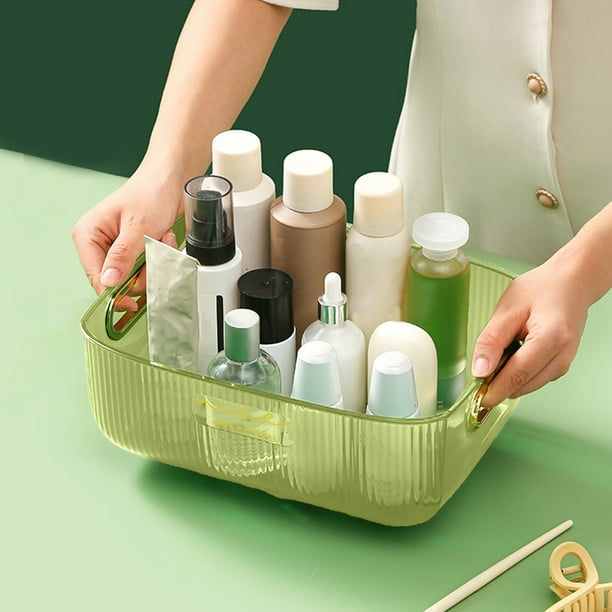 Caja de almacenamiento de plástico transparente con asa, verde militar, 11x8.3x3.9 pulgadas, organizador multifuncional para cocina, baño, oficina, dormitorio, montaje en pared, diseño que ahorra