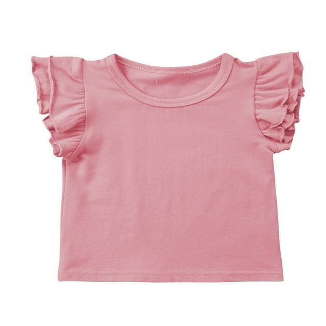 T-Shirt d'Été pour Bébé Fille à Manches Courtes en Coton, Col à Volants