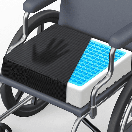 Cooling Gel Wheelchair Seat Cushion for Sciatica, Back, Pressure Sore and Ulcer Pain Relief, Breathable Memory Foam Chair Cushion with Waterproof Silk Fabric, Removable Strap, Anti-Slip Cover