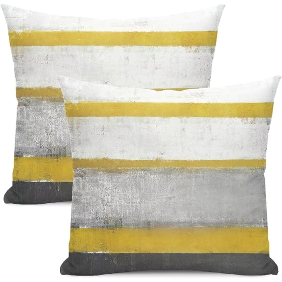 Yellow Grey Pillow Covers 18x18 Set of 2 Beige Abstract Art Painting Striped Decorative Throw Pillow Covers Square Modern Cushion Case for Home Couch Sofa Outdoor
