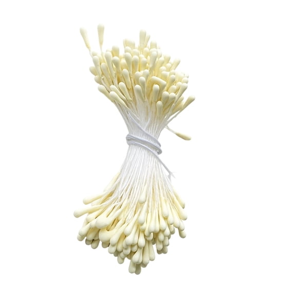 Artificial Flower Stamens 200 Pcs Light Yellow Pearl Double Heads for DIY Floral Crafts, 3mm Stamen Supplies for Wedding Bouquet Scrapbook Decor, Easter Home Decoration Projects