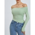 thumbnail image 6 of Women Crop Long Sleeve Tops Drawstring Basic Off-Shoulder Shirt Casual Pullovers for Club Streetwear Aesthetic Clothes, 6 of 10
