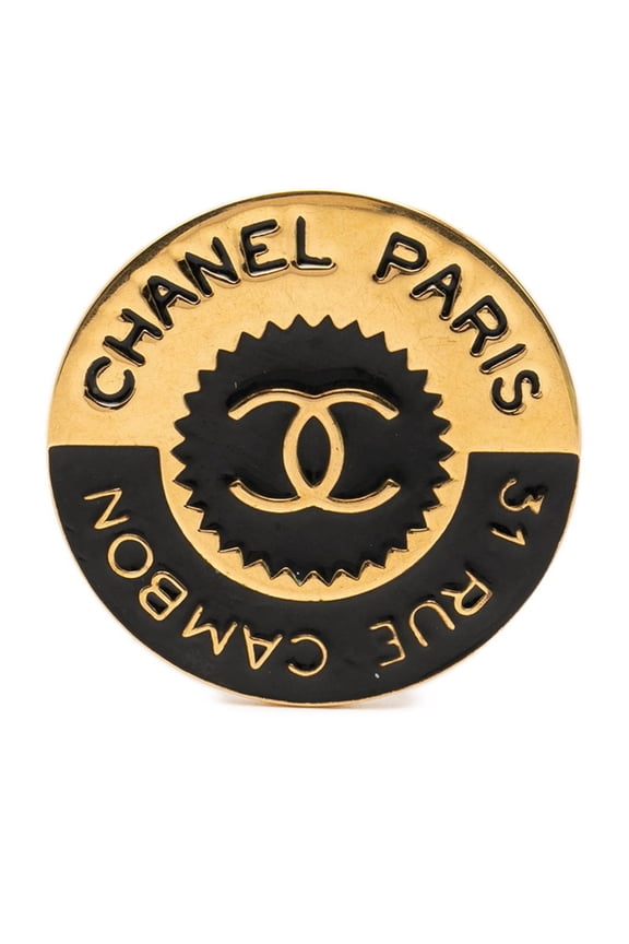 Pre-Owned Chanel Coco Mark 31 RUE CAMBON PARIS Brooch Gold Black Plated Women's CHANEL