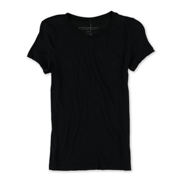 Aeropostale Camiseta básica sólida para mujer, negra, pequeña Aeropostale Camiseta básica