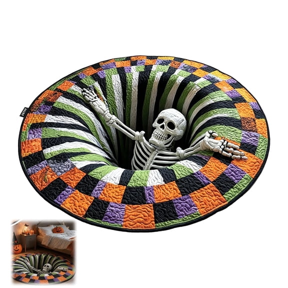 3D Halloween Rug, Optical Illusion Skeleton Vortex Round Rug, Quilted Soft Non-Slip Floor Mat for Living Room Bedroom Indoor Halloween Home Decor(Style A-24inches)