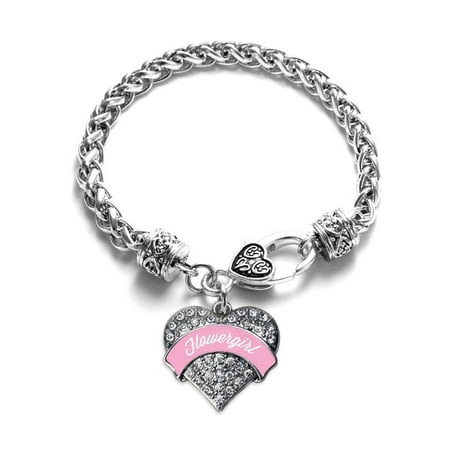 - Light Pink Flower Girl Pave Heart Bracelet