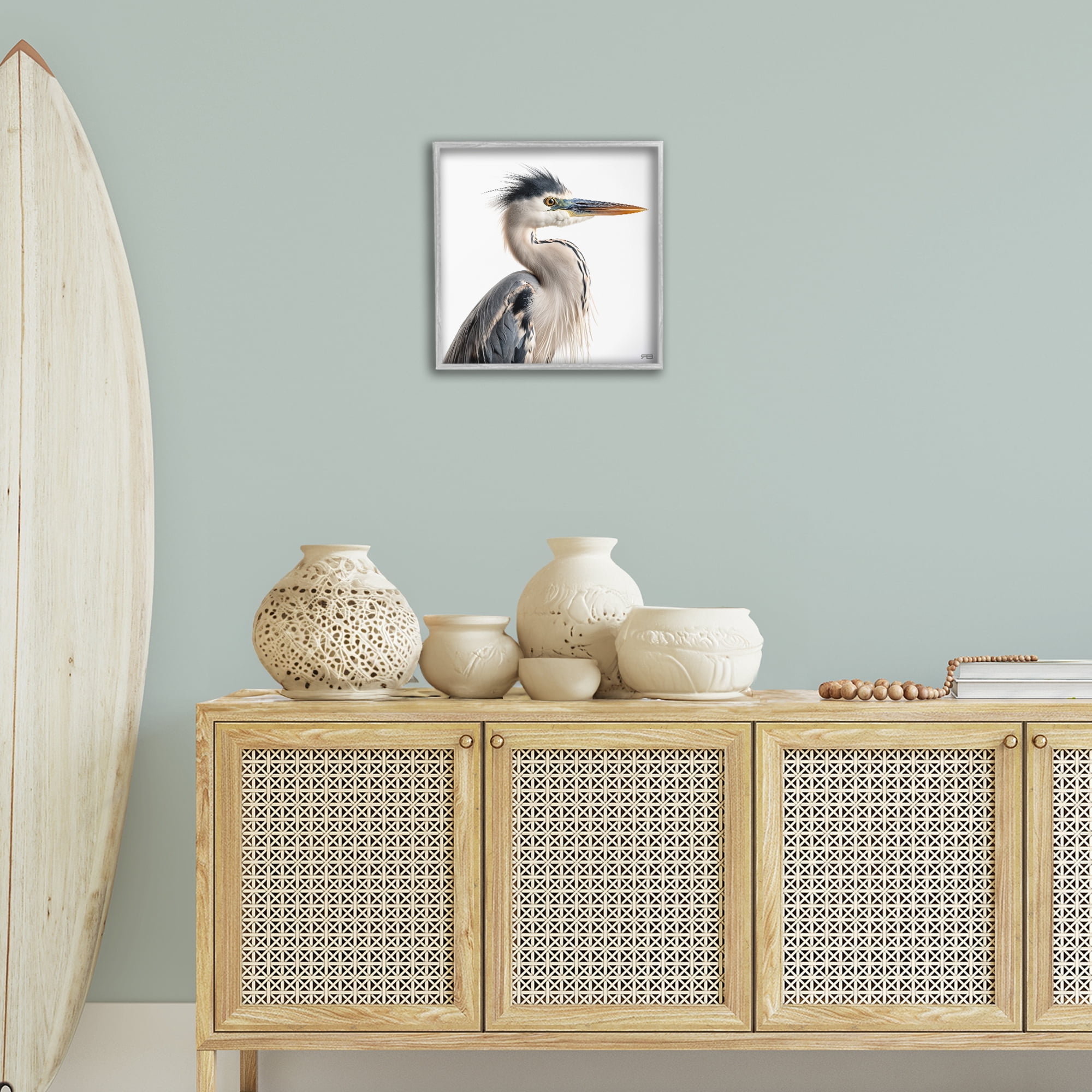 Stupell Industries Stoic Heron Looking Right Animals & Insects Painting Gray Framed Art Print Wall Art, 17 x 17