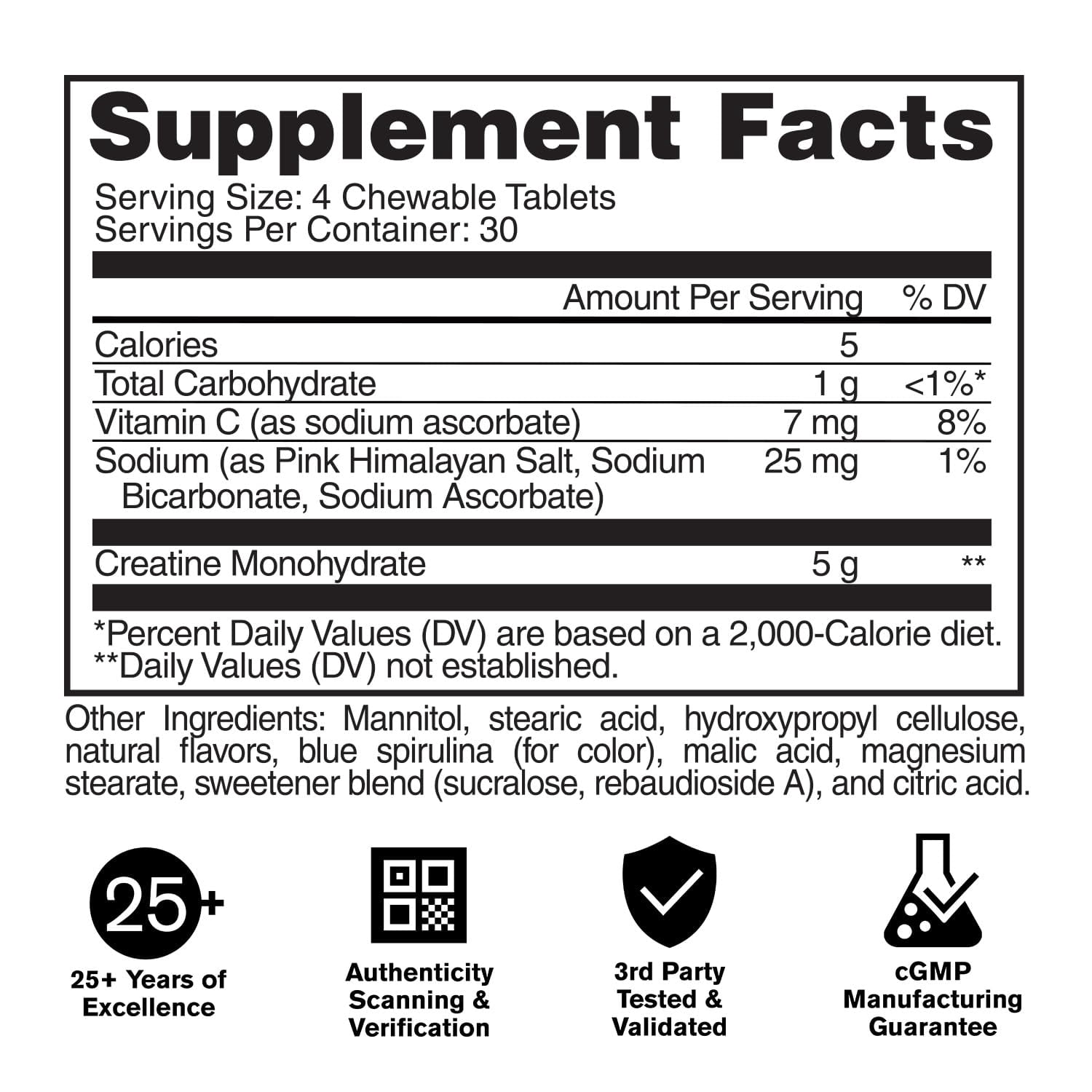 GAT SPORT Creatine Chews, Zero Sugar, 5g Pure Creatine Monohydrate, 3rd Party Tested, Brain Health, Muscle, Strength, Anti-oxidant Support, for Men & Women, Blue Raspberry, 30 Servings