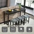thumbnail image 3 of UHOMEPRO 4-Piece Bar Table Set, Modern Wooden Counter Height Table Set with Charging Station, 4-Person Dining Table and Stools Set with 4 Upholstered Stools for Kitchen Apartment Bistro, Gray, 3 of 11