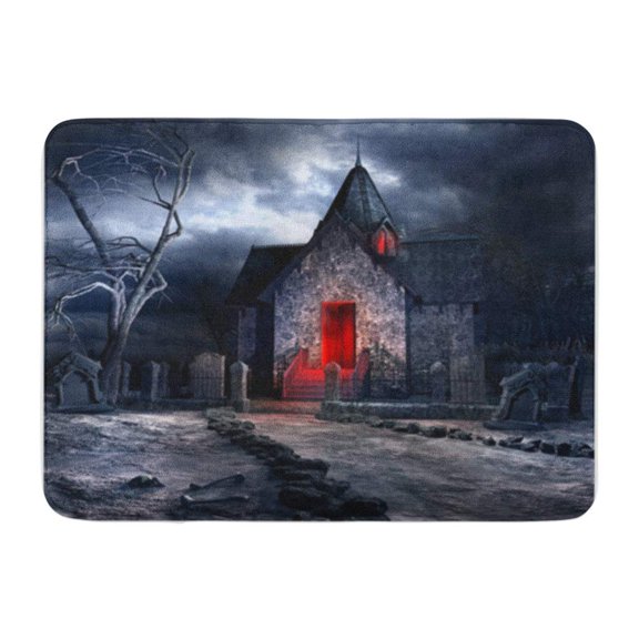 SIDONKU Halloween Dark Gothic Scenery Old Crypt Creepy Tree and Bones Cemetery Doormat Floor Rug Bath Mat 23.6x15.7 inch
