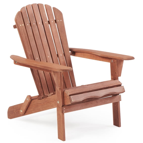 D-road Half Pre-Assembled Folding Adirondack Chair, Outdoor Wood Patio Chair for Backyard/Pool/Beach, Brown