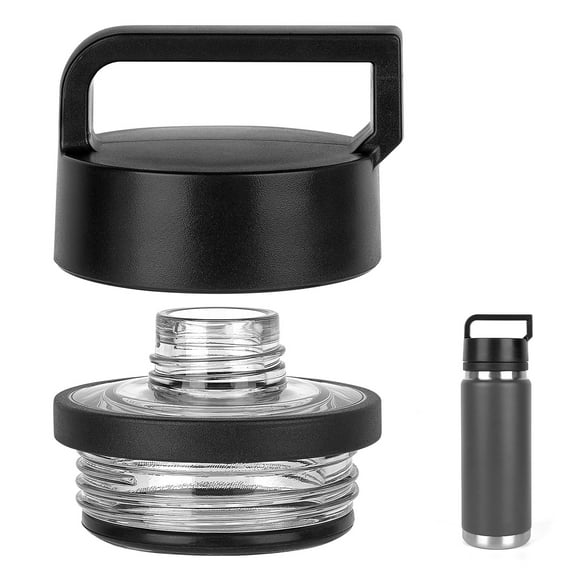 Linkidea Water Bottle Lid with Handle Compatible with YETI Rambler Bottle 18oz/26oz/36oz/46oz/64oz Chug Cap, Water Bottle Chug Replacement Cap Lid (Black)