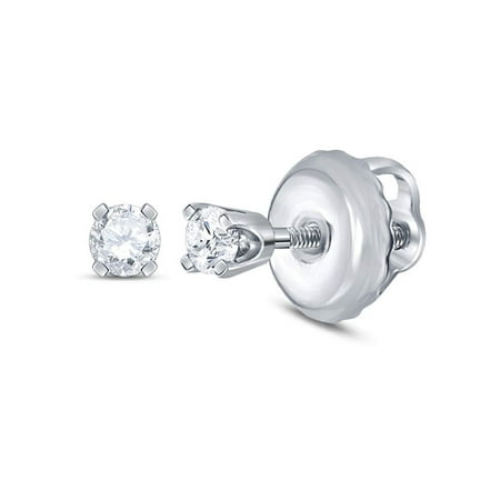 - 14kt White Gold Girls Infant Round Diamond Solitaire Stud Earrings 1/20 Cttw Fine Jewelry Ideal Gifts For Women Gift Set From Heart