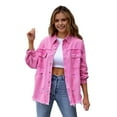 thumbnail image 5 of Women Denim Jacket Retro Single-breasted Ripped Hole Turn-down Collar Long Sleeves Solid Color Flap Pockets Lady Coat Commuting Shopping Coat, 5 of 8