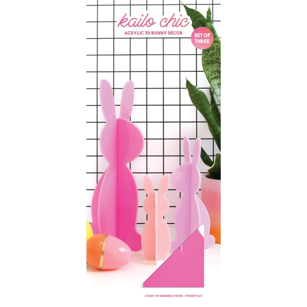 C.R. Gibson Kailo Chic Conejito acrílico Decoraciones de primavera y Pascua Los tamaños varían Rosa y lavanda 3 piezas