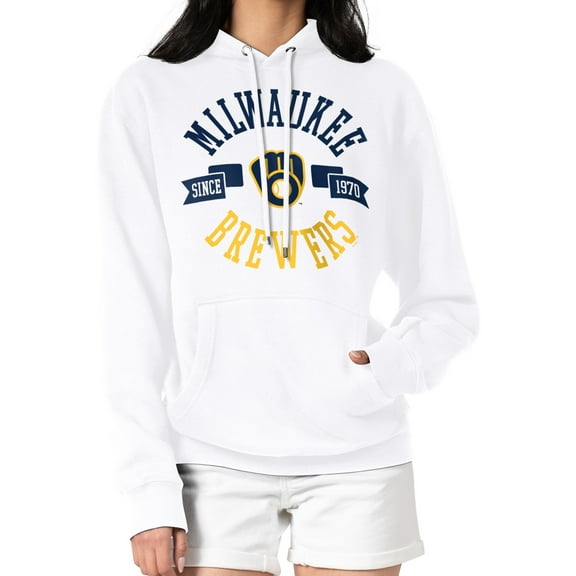 Women's G-III 4Her by Carl Banks White Milwaukee Brewers City Graphic Pullover Hoodie