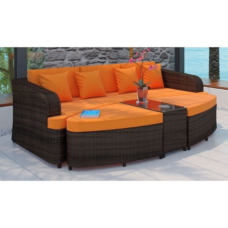 Hawthorne Collection 4 Piece Outdoor Sofa Set in Brown and Orange