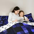 thumbnail image 5 of Manfei Black Blue Square Full Size Comforter Sets for Boys, Rectangle Geometric Bedding Comforter Set, Futuristic Abstract Reversible Bedding Sets, Lightweight Room Decor, 3 Pieces, 5 of 8