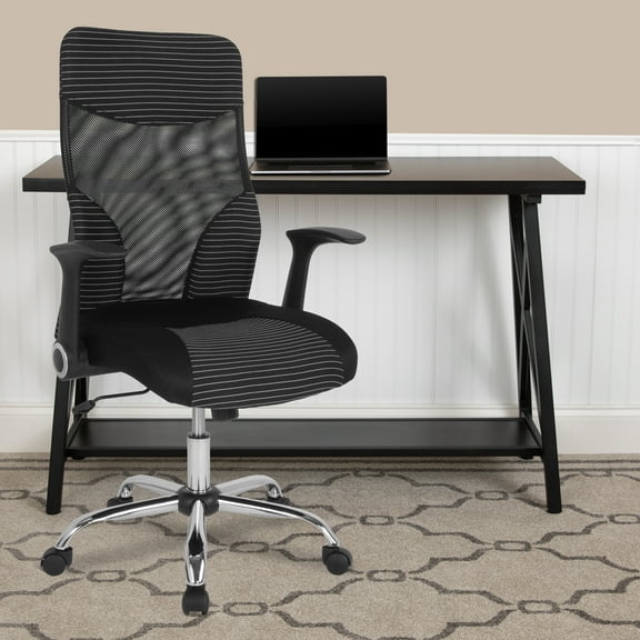 Emma   Oliver High Back Black/White Ergonomic Office Chair with Contemporary Mesh Design
