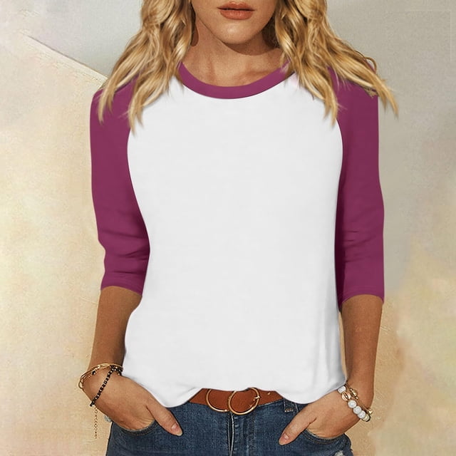 T-Shirt Imprimé Mode Femmes 2024 Manches 3/4 Blouse Col Rond Casual tops