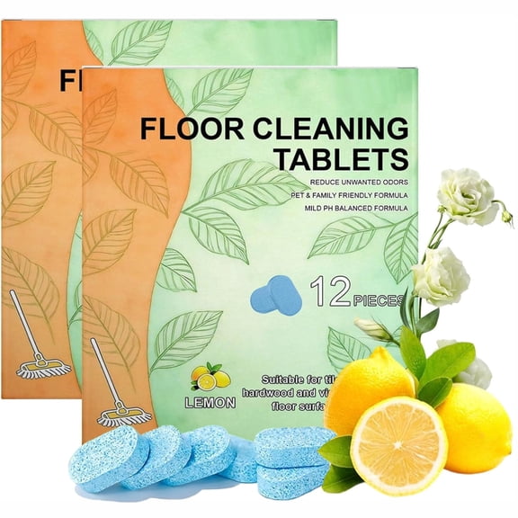 Hard Floor Cleaner Tablets - Pre-Measured Dissolvable Tablets for Hardwood, Tile and Vinyl Floors. Enzyme-Based Formula, Boutique Hotel Scent, Streak-Free Results(2Set)