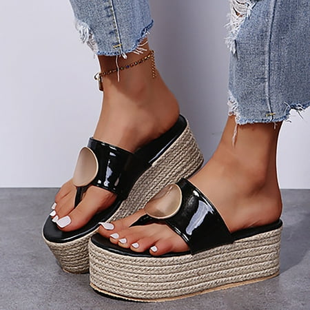 

Sunvit Womens Platform Sandals Casual Wedges Flip-flops Summer Slide Sandals #567 Black