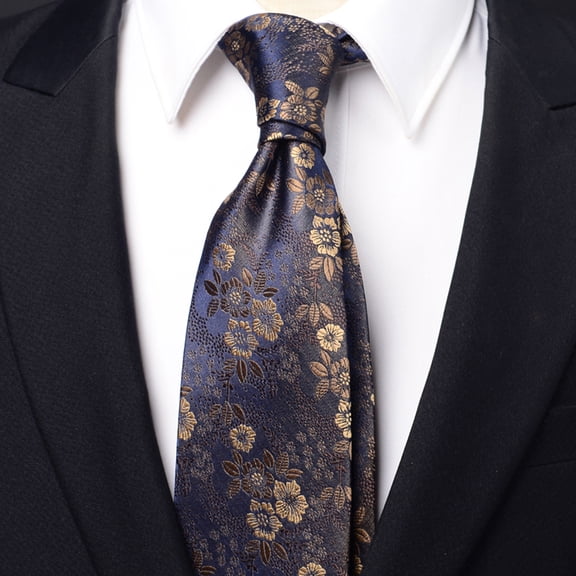 Yongchuantie Men's Blue Coffee Flower Pattern Tie Hand Knot 8CM Wide Tie Gift Box