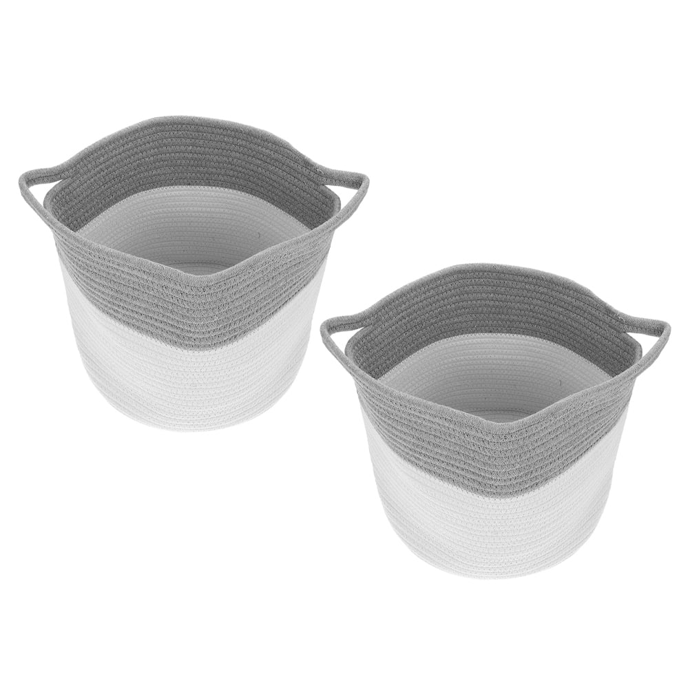 FUTUREORYY 2Pcs Beige Cotton Rope Basket Durable Woven Storage Organizer with Handles for Home Use