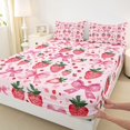 thumbnail image 3 of Homewish Kawaii Bow Tie Twin Sheet Sets,Cute Fruit Strawberry Twin Fitted Sheet,Pink Red Flat Sheet For Girls Kids,Breathable Home Decor,3pcs, 3 of 7