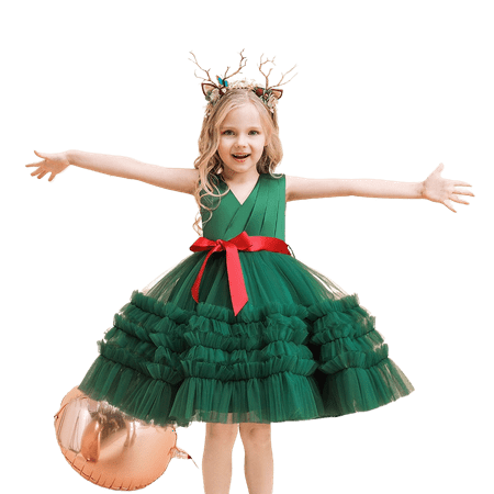 

Girls Xmas Princess Dress Christmas Party Sleeveless Bowknot Gown 2-7T