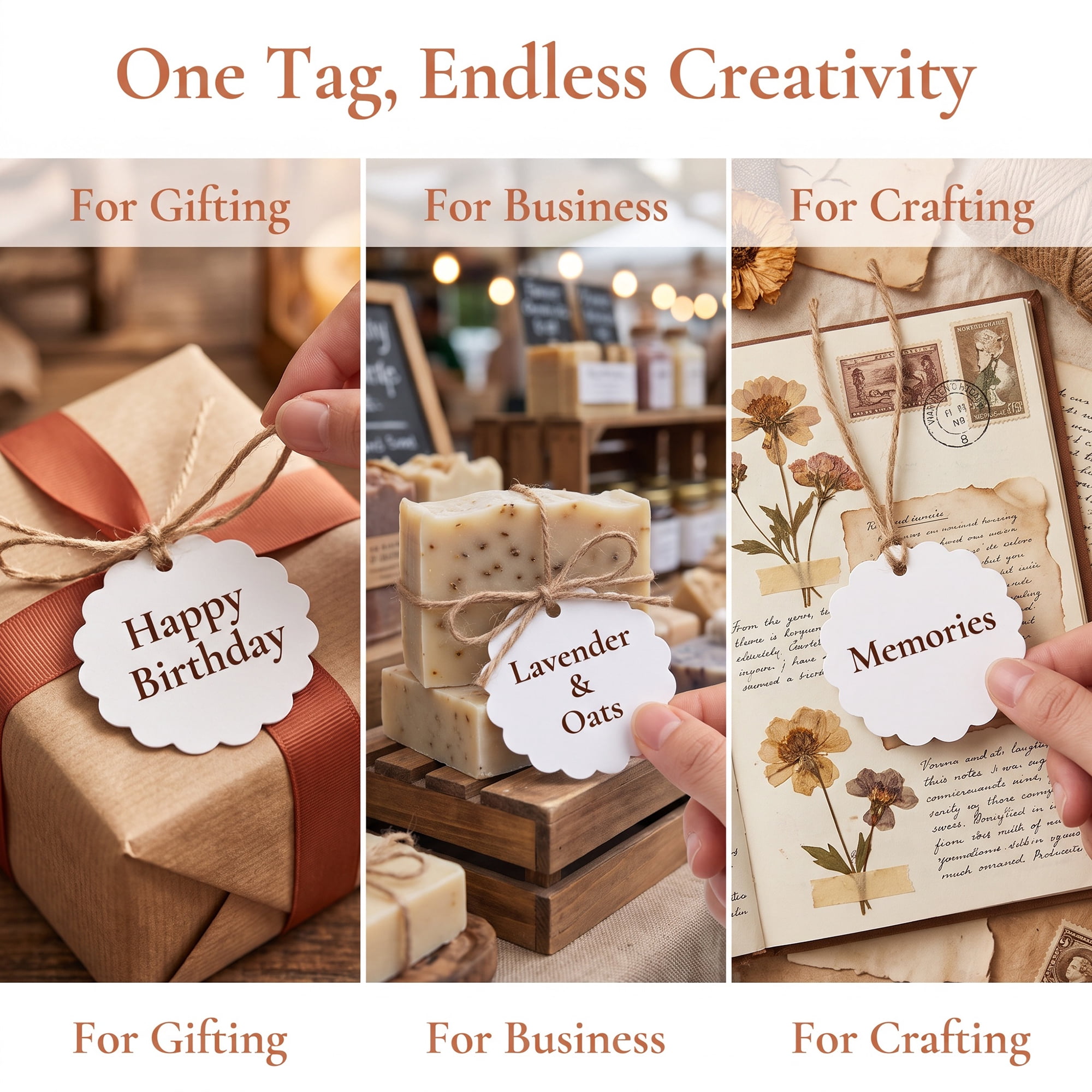 Unique Bargains  Gift Tags with Natural Twine for and Wrapping 2.4" x 2.4" White