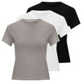 thumbnail image 4 of T-Shirts Stylés pour Femmes / Chemise à Manches Longues Superposée Col Roulé pour Femmes Pack 3 Pcs Chemise à Manches Courtes Femme Manches Longues Polyester T-Shirt Femme Ajusté Crop Tops Col Roulé, 4 of 5