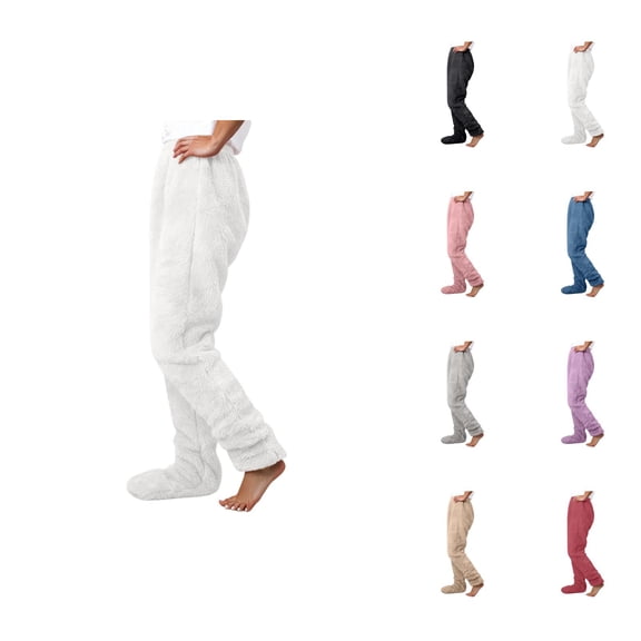Footed Pajama Pants for Women 2026 Winter Thermal Comfort Plush Pj Pants Lounge Bottoms Sleepwear