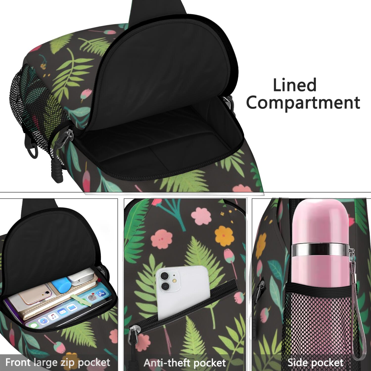 Crossbody Sling Bag Mushroom Hiking Daypack Crossbody Travel Bag Hiking Bag for Men Women