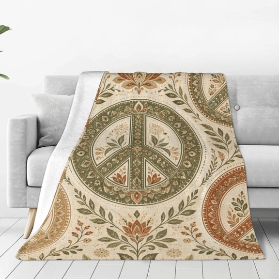 Boho Chic Peace Motif, 80x60,Throw Blanket Decorative Soft Warm Flannel Plush Blankets for Sofa Chair Bed Office