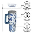 thumbnail image 4 of OBREWU Blue Roses and Butterflies Pattern Tumbler with Handle and Lid,Blue Roses and Butterflies Pattern 40oz Double Wall Vacuum Insulated Tumbler,Cups Gift for Women and Men, 4 of 7