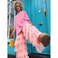 thumbnail image 4 of Women'S Long Tiered Ruffled Tulle Pants High Waist Stripe Print Wide Leg Palazzo Pants for Club Party Pink L, 4 of 8