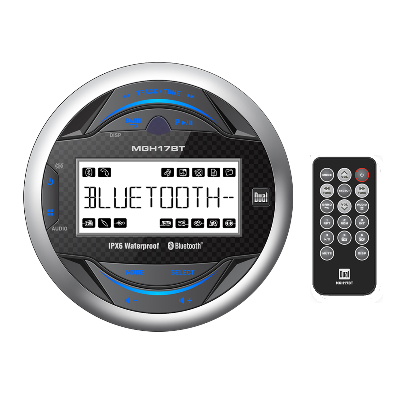 Dual Marine MGH17BT Gauge Hole mount MP3 USB Bluetooth Receiver