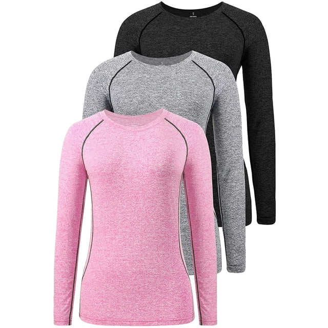 3-4 Pack T-Shirt à Manches Longues Dry Fit pour Femmes Évacuant l'Humidité Tee à Manches Longues Compression Extérieure Course Tops d'Entraînement