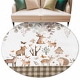 thumbnail image 2 of 5ft Washable Round Rug, Forest Animal Non-Slip Circle Area Rug for Living Room Bedroom, Brown Deer Bear Hedgehog Bird Butterfly Eucalyptus Leaves Plaid Indoor Floor Mat for Home Decor, 2 of 9