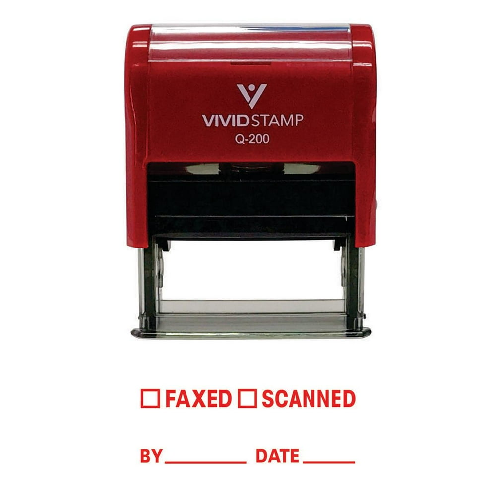 Faxed Scanned By Date Self Inking Rubber Stamp (Red Ink) Medium