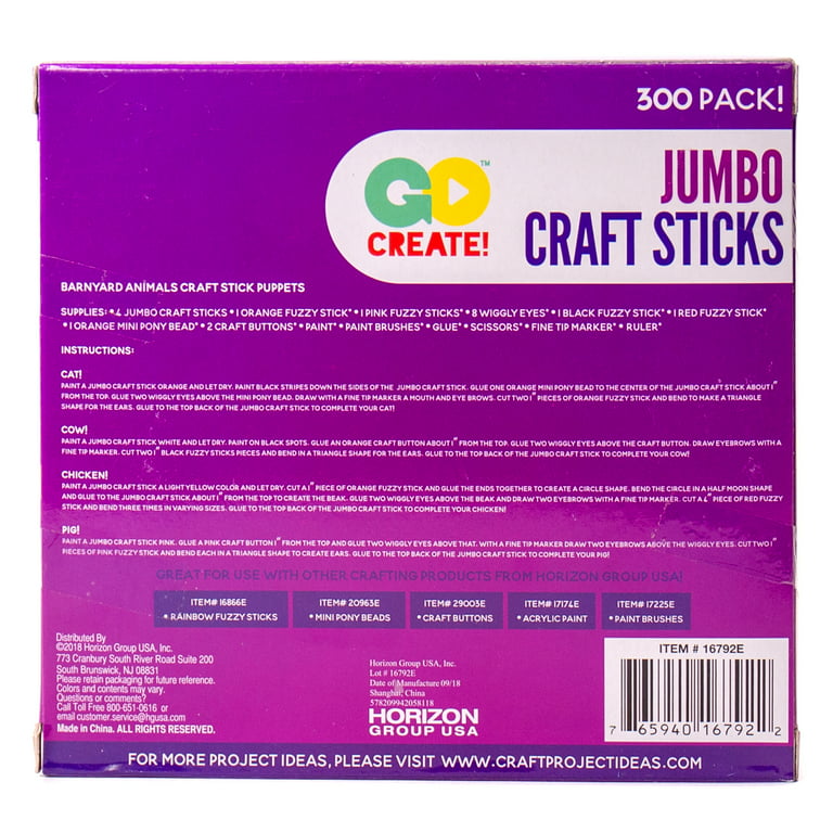 300 Pack Unfinished Mini Popsicle Natural Wood jumbo Craft Sticks Bulk,  4-1/2