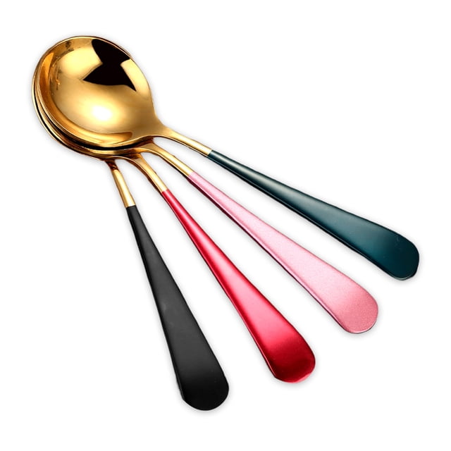 Advancent Cuchara redonda chapada en acero inoxidable, cucharas portátiles para bebidas de café, doméstico, herramienta para ceremonia de boda, Juegos de servir café y té 4 piezas Advancent HA010906-02