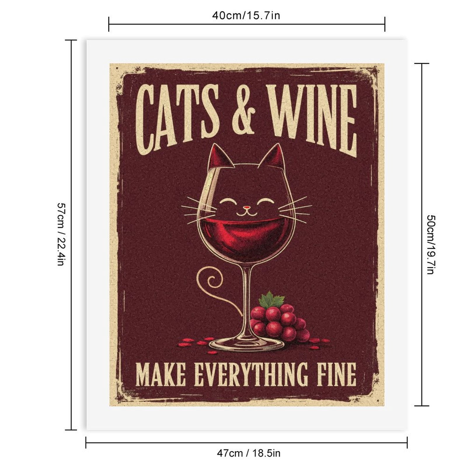Paint By Numbers Kit for Adults Beginner - DIY Cat Wine Glass Art Grapes Whimsical Canvas Painting Kits for Adults, Frameless Paint By Number for Adults for Home Wall Decor 16x20 Inch