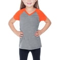 thumbnail image 2 of Kavio! Little Girls 3-6X Sheer Jersey Contrast V Neck Raglan Short Sleeve Dark Heather Gray/Varsity Orange 5/6, 2 of 3