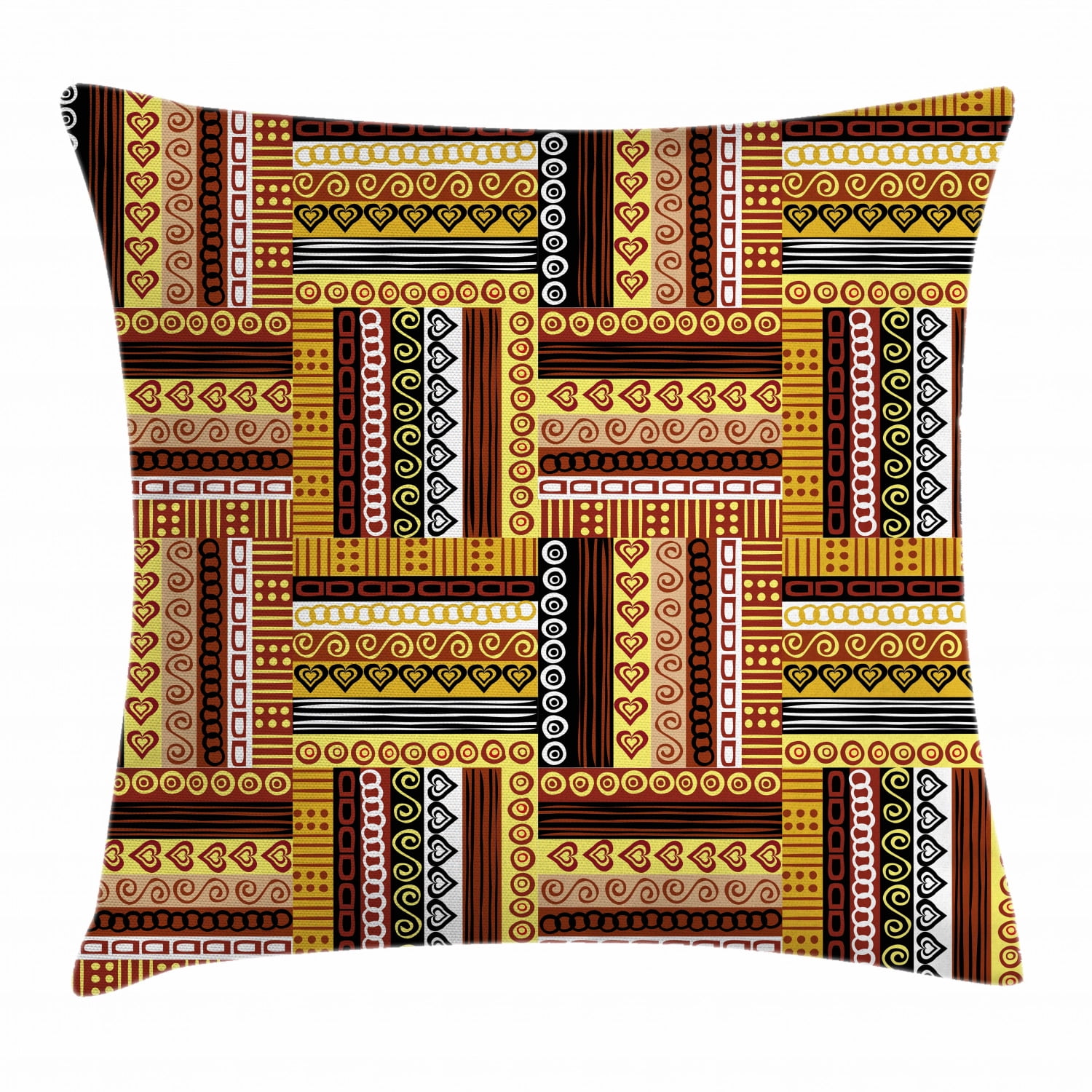 Ethnic Throw Pillow Cushion Cover, Traditional African Oriental Motifs