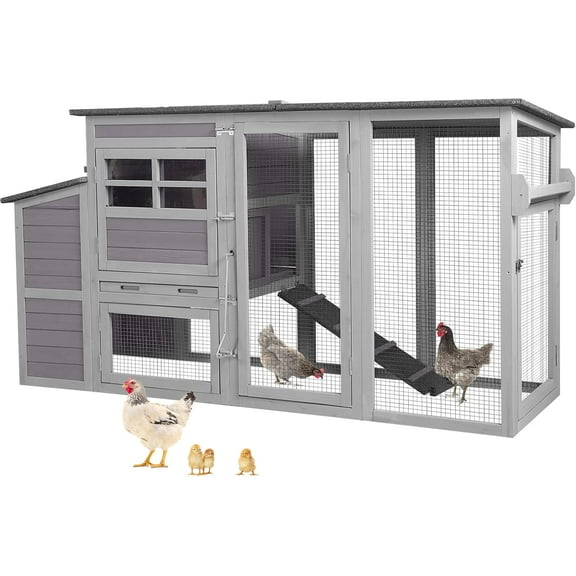 MEDEHOO Chicken Coop Extension Run, 78.4" L Large Outdoor Chicken House with Wheels, Wooden Poultry Cage with Nesting Box, Leakproof Tray, and Waterproof Roof